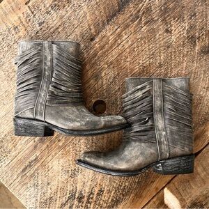 Fringe Western Ankle Boots by Matisse, Grey/Brown Size 6.5